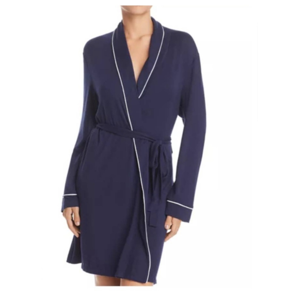 Eberjey Navy Blue Robe with White Piping